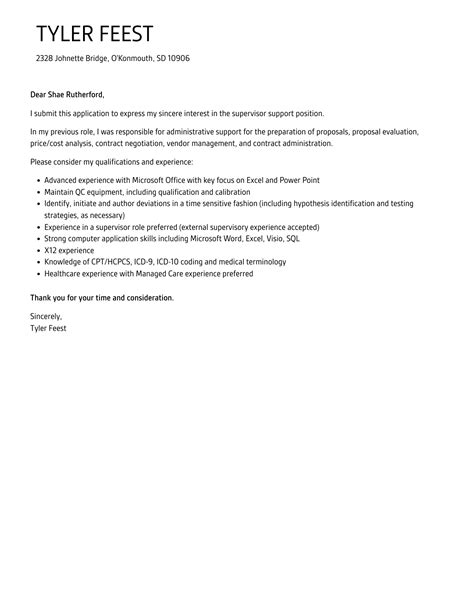 Supervisor Support Cover Letter Velvet Jobs