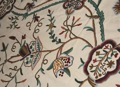 Cotton Crewel Embroidered Bedspread Watlab Beige Multicolor Flr132