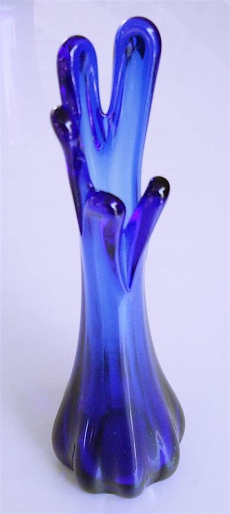 Vintage Cobalt Blue Art Glass Vase Murano Style Glass Finger Etsy