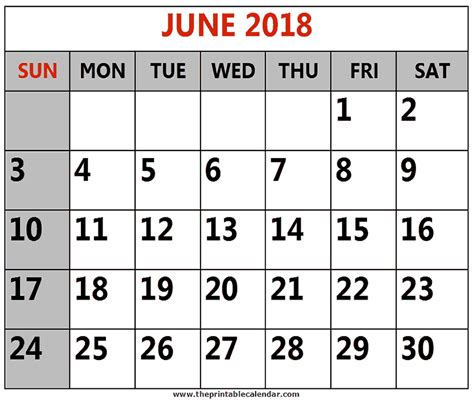 June 2018 Printable Calendars