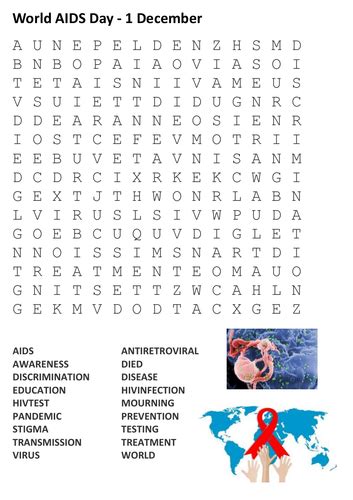 World Aids Day Word Search Teaching Resources