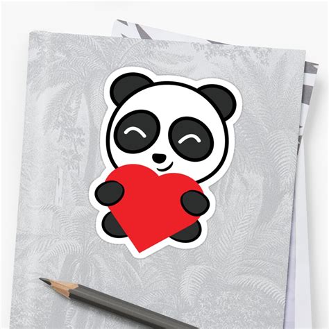 Happy Panda Hugging Heart Sticker By Creativestrike Redbubble