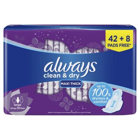 Buy Always Clean And Dry Maxi Thick Large Sanitary Pads With Wings 50 Pcs