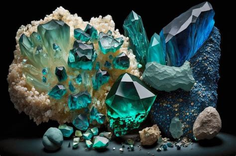 Premium Photo Various Blue Green Minerals And Stones With Crystals