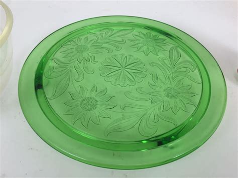 Vintage Green Glass Trivet And Clear Glass Bowl
