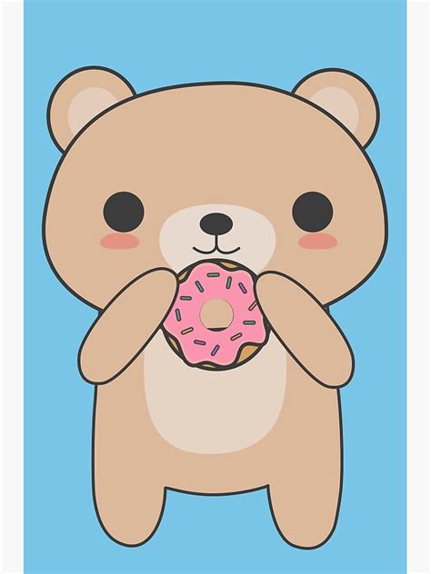 Cute And Kawaii Bear Eating A Donut Canvas Print By Happinessinatee