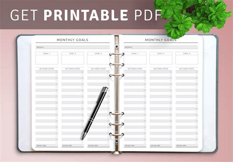 Download Printable Monthly Goals With Action Steps Original Style Pdf