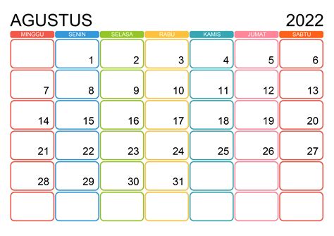 Kalender Agustus 2022 Kalender365su