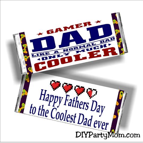 Gamer Dad Fathers Day Card Printable Candy Bar Wrapper Diy Party Mom