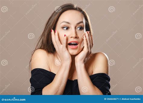 Extremely Surprised Woman With Open Mouth Stock Image Image Of Amazed Copy 266644671