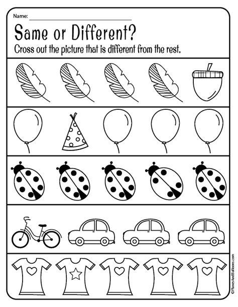 Same And Different Worksheets For Preschool Free Download With Images