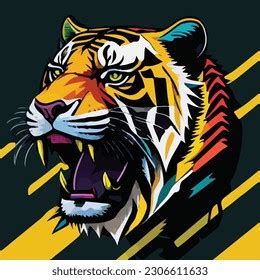 Vector Colorful Roaring Tiger Pop Art Stock Vector Royalty Free