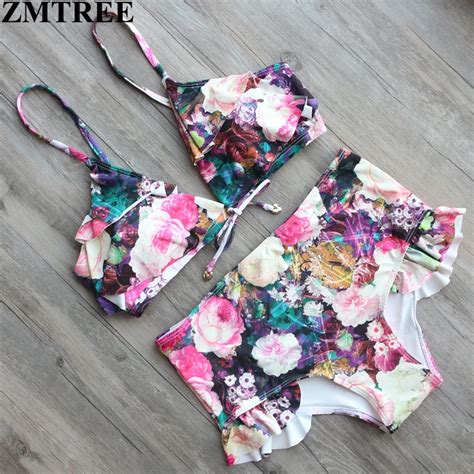Zmtree New Sexy Floral Print Swimming Suit Push Up Swimwear Women