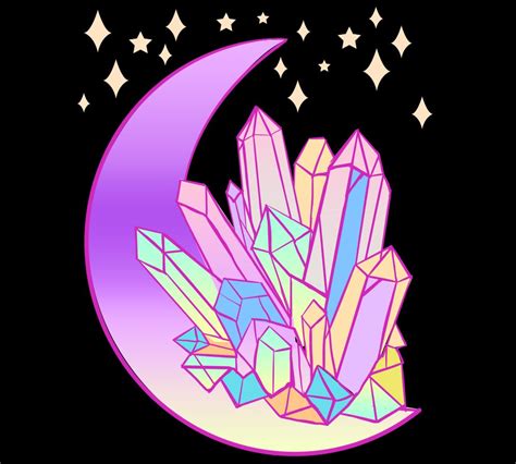 Pastel Goth Crystal Cluster Moon Sticker By Luna Elizabeth White
