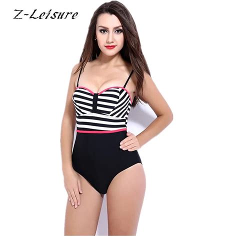 2016 Sexy Striped Push Up One Piece Swimsuit Brand Sexy New Swimwear