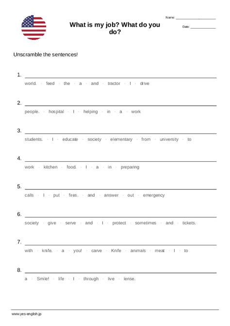 What Is My Job What Do You Do Sentence Scramble Worksheet