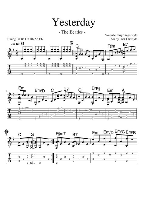 The Beatles Yesterday Guitar Solo Tab 1staff By Easy Fingerstyle
