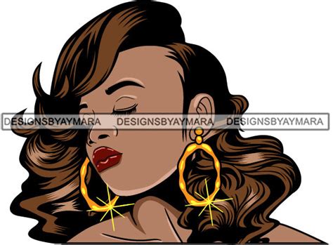 afro girl babe bamboo hoop earrings sexy profile wavy hair style svg c designsbyaymara