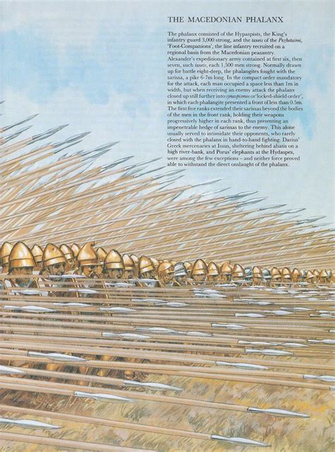 One of the most important innovations of the macedonians that helped alexander conquer most of the western ancient world was the sarissa phalanx, which could plow through almost any infantry. (detail 2) Macedonian Phalanx - by Peter Connolly ...