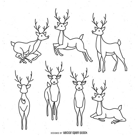set of christmas reindeer outline illustrations in different positions friendly… tonkarton