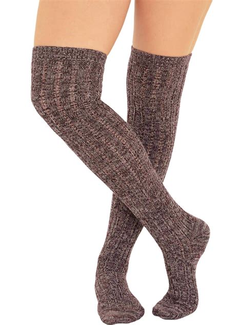 Memo Womens Over The Knee Socks Twist Marl Yarn Knit Fabric Burgandy