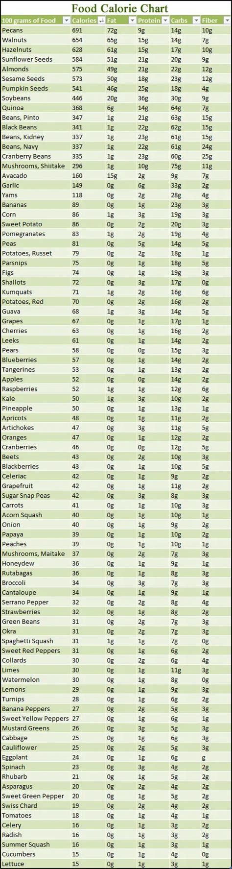 Printable Food Calorie Chart Awesome Calories Of Food