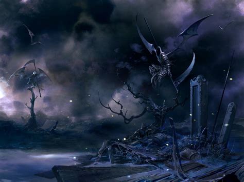 Wings dark scythe weapons fantasy art grim reapers wallpaper