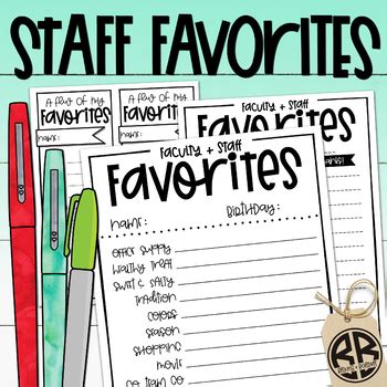 Teacher Appreciation Freebie Faculty Staff Favorites Form TpT