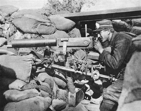 Wwi Belgian Gunner Na Belgian Gunner Operating A Maxim Machine Gun