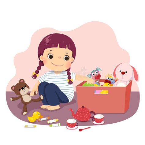 Cartoon Of A Little Girl Putting Her Toys Into The Box Kids Doing