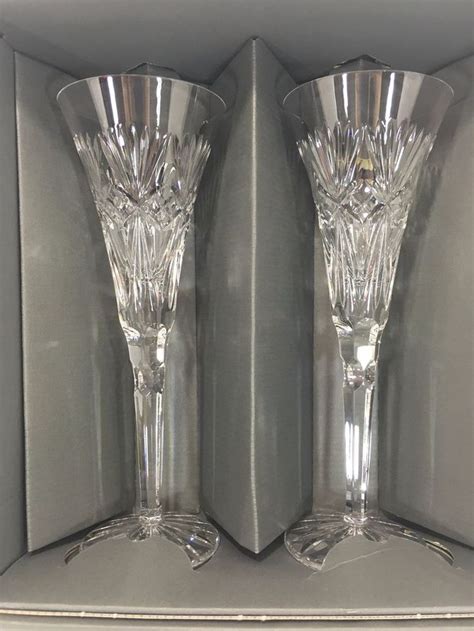 Waterford Crystal Toasting Champagne Flutes Set Of 2 Wedding Glasses Box Signed Champagne