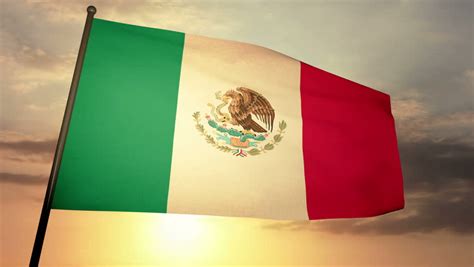 Mexican Flag Loop Waving In Cloudscape Sunset 60s Stock Footage Video