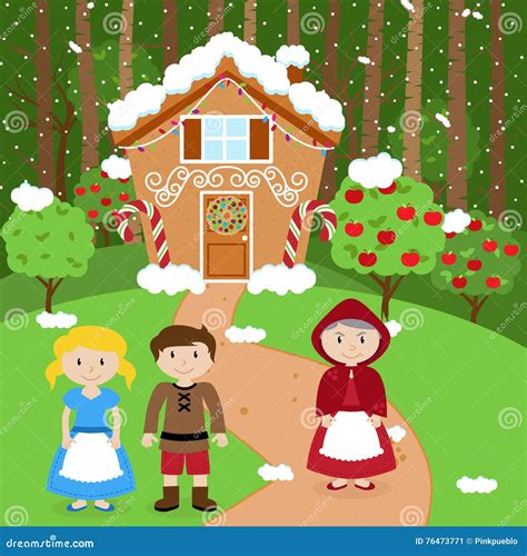 Fairy Tale Vector Scene With Hansel And Gretel The Witch Stock Vector