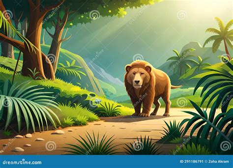 Cartoon Wild Animals In The Jungle Ai Generated Stock Illustration