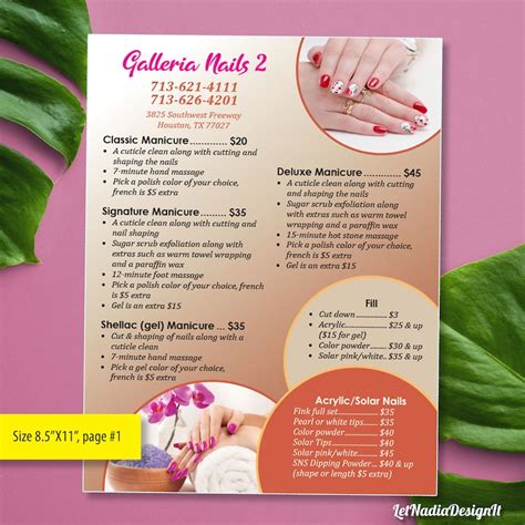 Page Nail Salon Menu Nail Salon Price List Pedicure Manicure Waxing Lash Extension Services