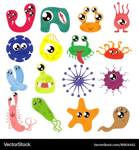 Set Of Cartoon Bacteria Fun Characters Cute Vector Image