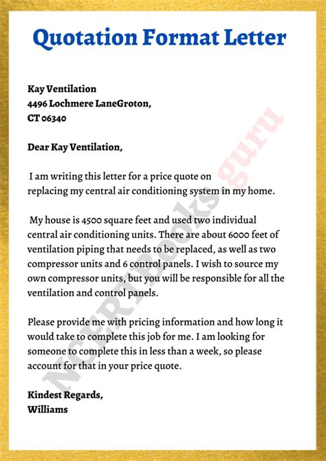 Free Quotation Format Letter Samples How To Write A Quotation Letter