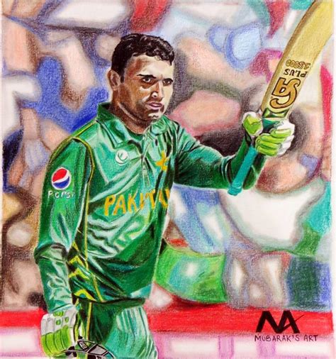 Fakhar Zaman Pakistani Cricketer Drawing By Dr Mubarak Muhammad Ali