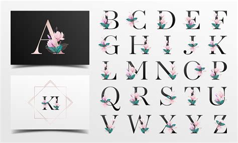 Beautiful Alphabet Collection With Watercolor Floral Decoration Stock