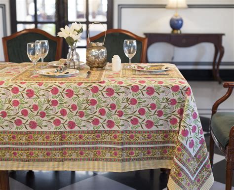 White Indian Block Print Tablecloth Floral Cotton Table Etsy