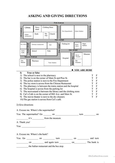Asking And Giving Directions Worksheet Free Esl