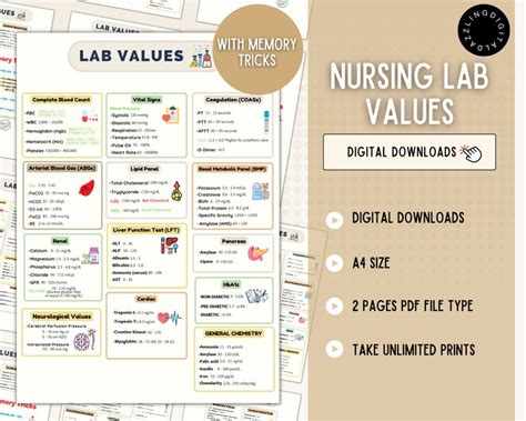 Lab Value Template Nursing Cheat Sheet Lab Values Lab Etsy