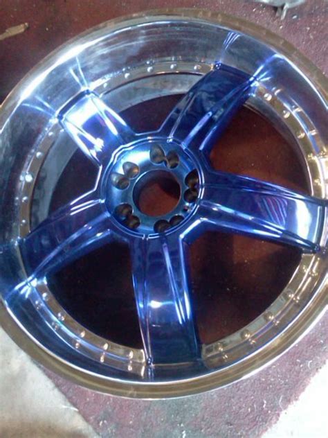 Translucent Blue Powder Coating Over Chrome Wheels East Carolina
