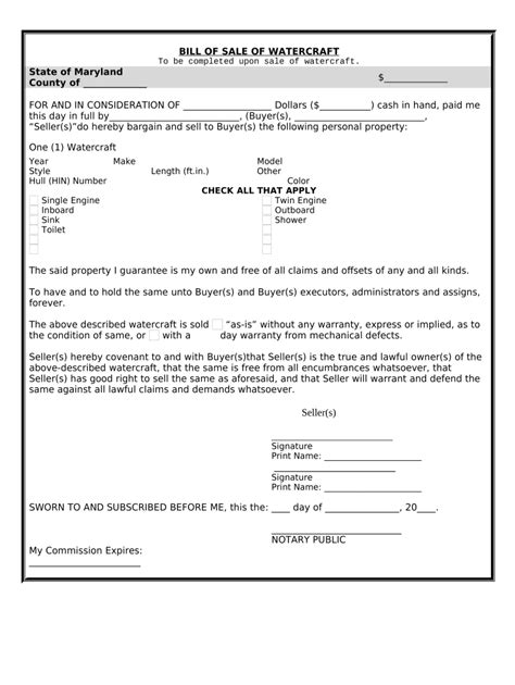 Bill Of Sale For Boat And Trailer In Maryland Fill Out And Sign Online Dochub