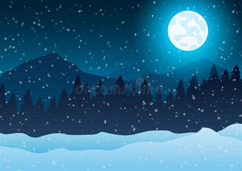 Ilustración Del Vector Navidad Paisaje Del Invierno De La Noche Árboles