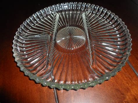 Vintage Divided Clear Glass Platter Etsy