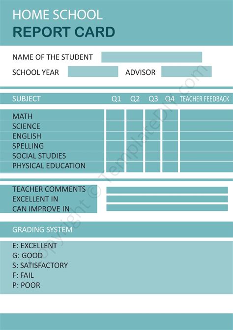 Homeschool Report Card Template Blank Pdf Excel And Word