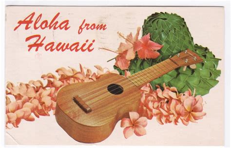 Aloha From Hawaii Ukulele Lei S Postcard By ThePostcardDepot Vintage Hawaii Ukulele Art