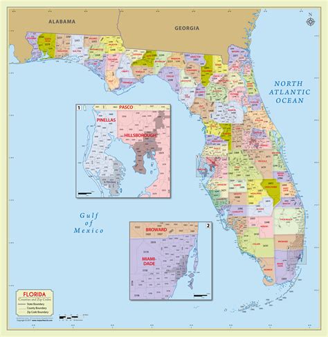 Buy Florida Zip Code With Counties Map