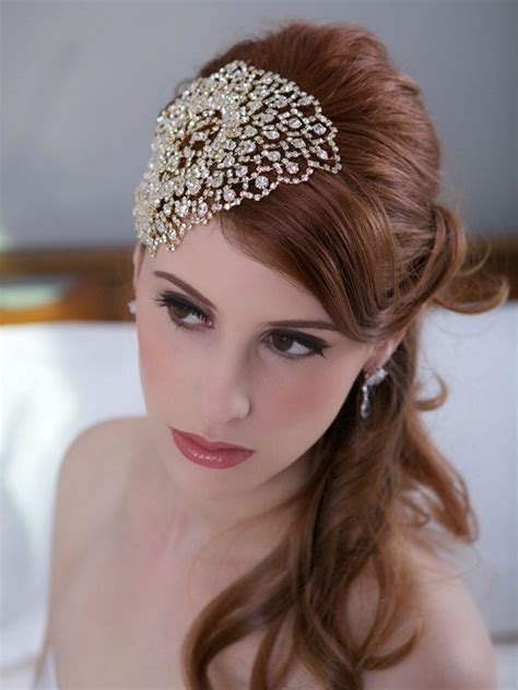 Rose Gold Crystal Bridal Headpiece Art Deco Crystal Beaded Head Piece
